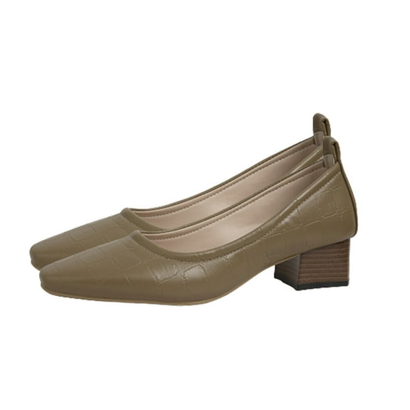 RUIYANQI Women's Square Toe Mid Heel Pumps Genuine Leather Slip - On Minimalist Office Work Dress Shoes For Women Brown Women Sandal