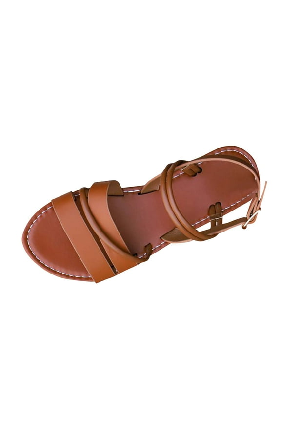 Women's Strappy Flat Sandals Open Toe Adjustable Buckle Casual Summer Beach Shoes Comfortable Dressy Sandals For Women Brown Women Sandal