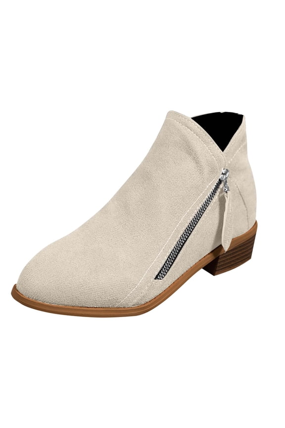 Women's Suede Ankle Boots - Side Zip Chunky Heel Booties, Trendy Casual Fall Footwear, Stylish Comfortable Dress Shoes, Fashionable Daily Wear Pumps