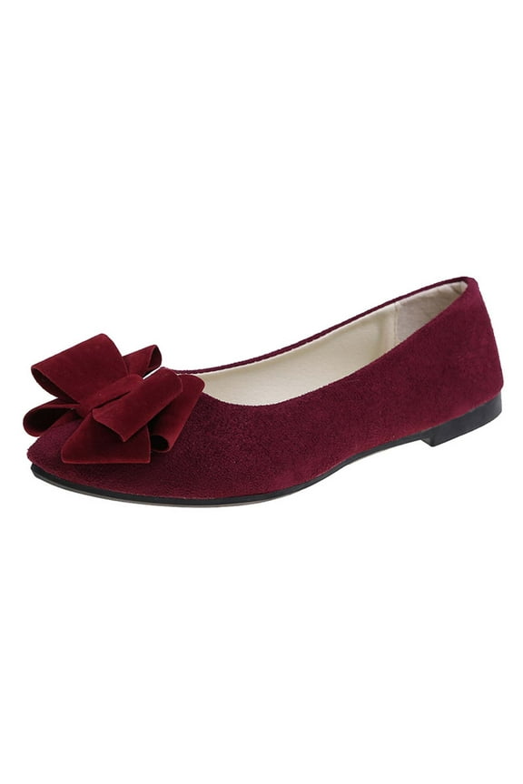 Women's Suede Bow Ballet Flats Round Toe Slip On Shoes Comfortable Casual Walking Flats Trendy Fashion Dressy Footwear for Office Party Wedding Wine Women Sandal