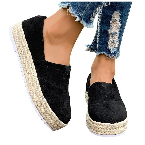RUIYANQI Women's Suede Espadrille Platform Loafers Slip On Round Toe Shoes Comfortable Casual Walking Flats with Braided Jute Sole Trendy Fashion Leopard Print and Solid Colors for Daily Wear