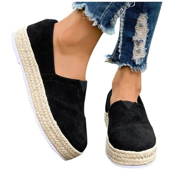 RUIYANQI Women's Suede Espadrille Platform Loafers Slip On Round Toe Shoes Comfortable Casual Walking Flats with Braided Jute Sole Trendy Fashion Leopard Print and Solid Colors for Daily Wear
