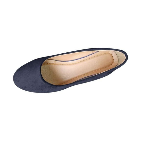 RUIYANQI Women's Suede Wedge Flats - Comfortable Casual Slip On Shoes, Trendy Low Heel Pumps, Versatile Office Work Footwear, Classic Round Toe Design Dark Blue Women Sandal