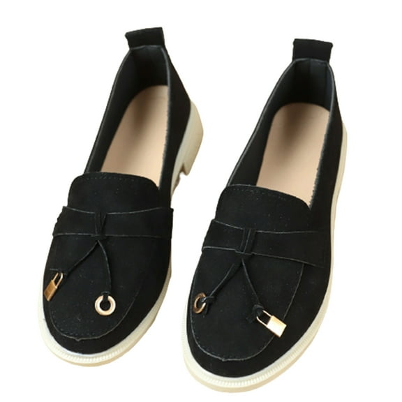 RUIYANQI Women's Tassel Loafers Metal Accent Low Heel Slip-On Suede Leather Casual Office Dress Shoes For Women Black Women Sandal