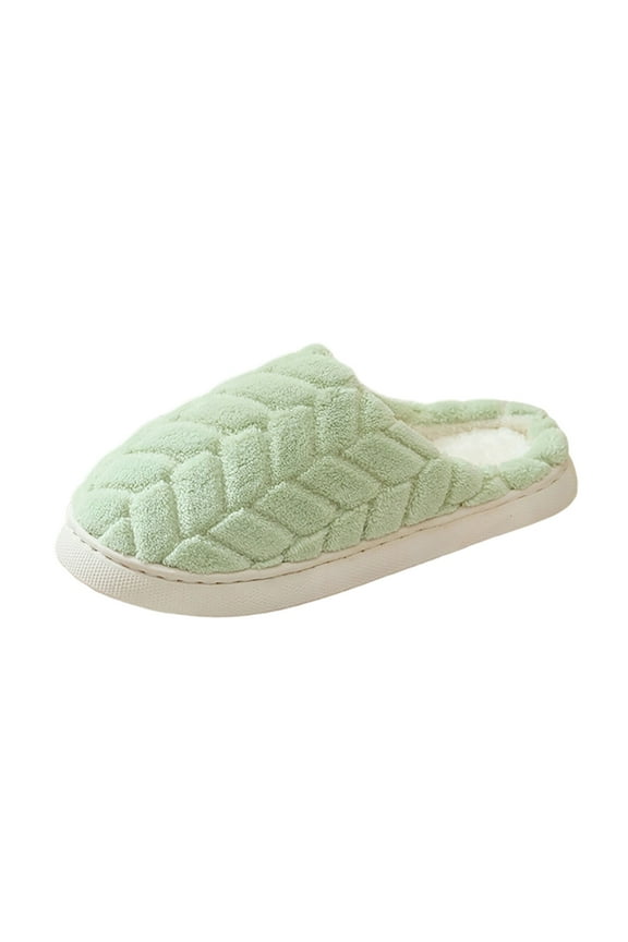 Women's Textured Plush Slippers Cozy House Slides Soft Indoor Footwear Trendy Winter Warm Slip On Shoes Non Slip Comfortable Green Women Sandal
