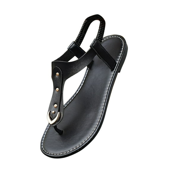 RUIYANQI Women's Thong Sandals Adjustable Buckle Strap Flat Shoes Comfortable Casual Walking Footwear Trendy Fashion Summer Beach Shoes for Outdoor Daily Wear Black Women Sandal