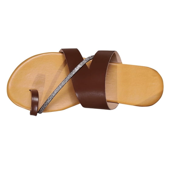 RUIYANQI Women's Toe Loop Rhinestone Sandals Cross Strap Open Toe Flat Shoes Trendy Fashion Summer Beach Footwear Comfortable Casual Walking Sandals Colors for Daily Wear