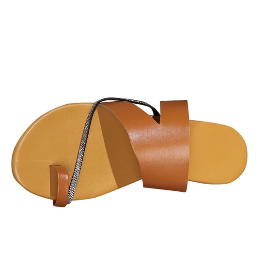RUIYANQI Women's Toe Loop Rhinestone Sandals Cross Strap Open Toe Flat Shoes Trendy Fashion Summer Beach Footwear Comfortable Casual Walking Sandals Colors for Daily Wear