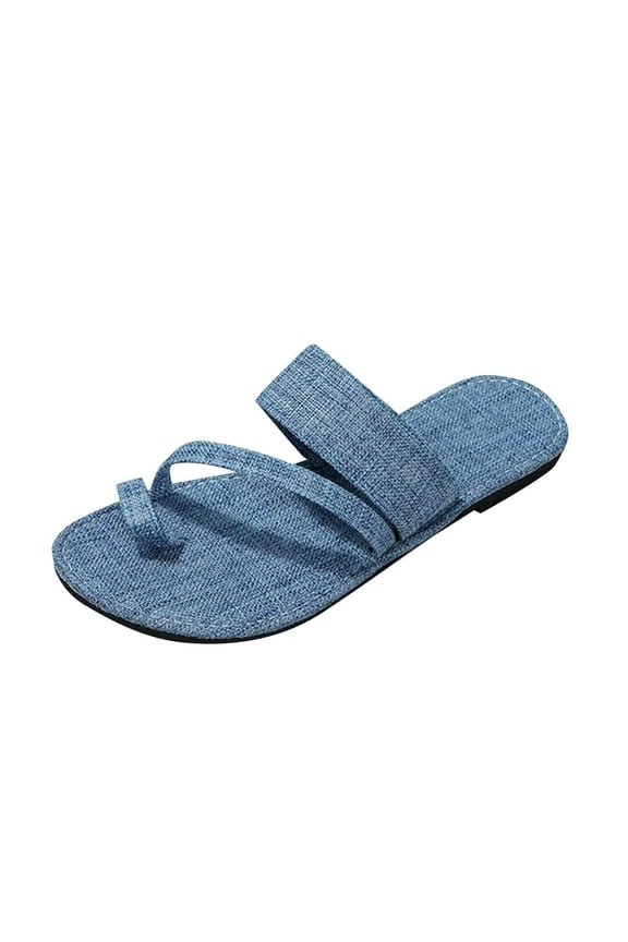 Women's Toe - Thong Denim Flat Sandals,Casual Summer Footwear with Anklet Decor,Simple & Stylish Shoes for Daily Wear Blue Women Sandal