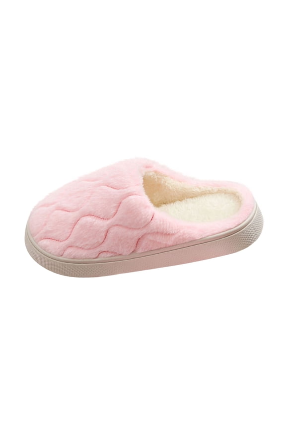 Women's Wave Textured Plush Slippers Cozy House Slides Soft Indoor Footwear Trendy Winter Warm Slip On Shoes Non Slip Pink Women Sandal