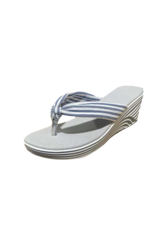 Women's Wedge Flip Flops Striped Bowknot Thong Sandals Comfortable Platform Footwear Trendy Fashion Summer Beach Shoes Non Slip Walking Slippers for Pool Party
