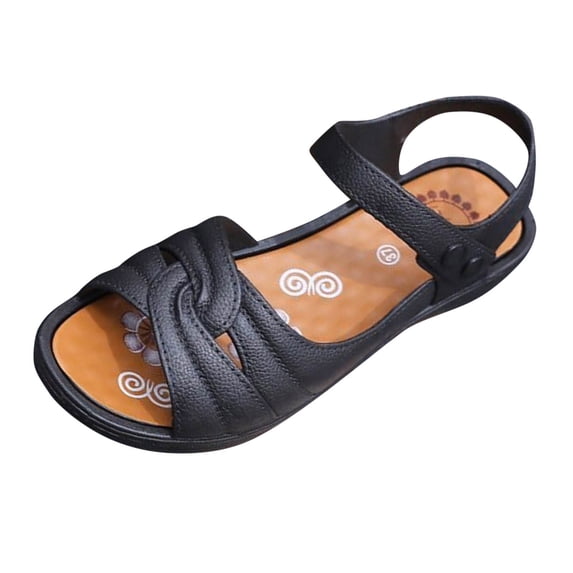 RUIYANQI Women's Wedge Heel Sandals,Leather Comfort - style Footwear with Cross - weave and Buckle Design for Daily Wear Black Women Sandal
