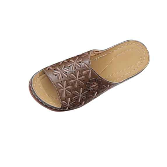 RUIYANQI Women's Wedge - heel Flower - embossed Slippers,Comfortable Casual Footwear with Floral Patterns for Daily & Home Use Coffee Women Sandal