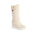 thumbnail image 1 of RUIYANQI Women's Winter Wedge Heel Snow Boots Fleece Lined Mid Calf Warm Shoes With Buckle Decoration Multi Color Options For Cold Weather Outdoors Beige Women Sandal, 1 of 9