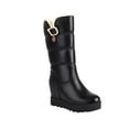 thumbnail image 1 of RUIYANQI Women's Winter Wedge Heel Snow Boots Fleece Lined Mid Calf Warm Shoes With Buckle Decoration Multi Color Options For Cold Weather Outdoors Black Women Sandal, 1 of 8