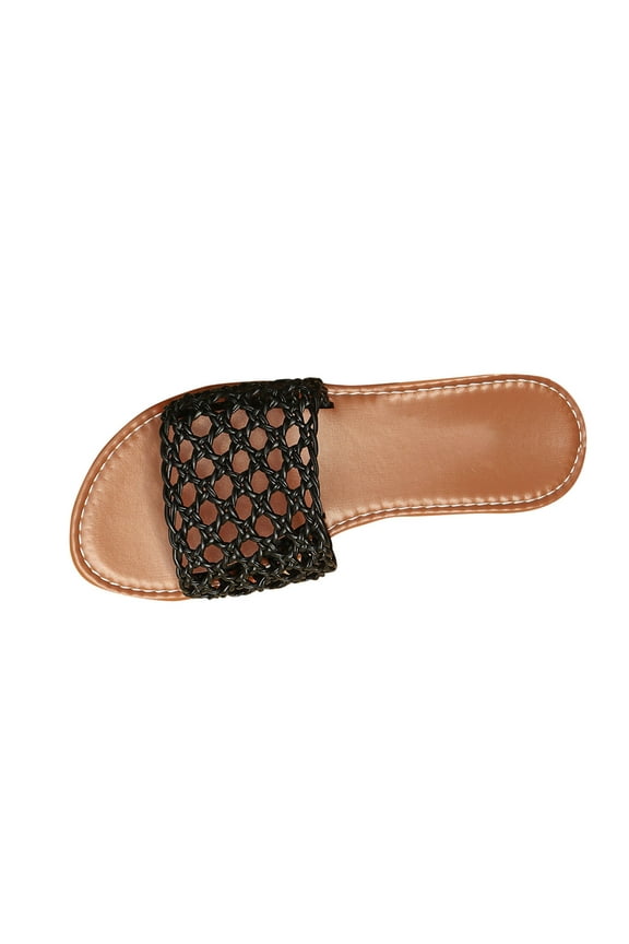 Women's Woven Open - Work Flat Slides,Handmade Braided Sandals with Breathable Design,Casual Summer Footwear for Outdoor & Daily Wear Black Women Sandal