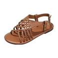 thumbnail image 1 of RUIYANQI Women's Woven Strap Gladiator Sandals Open Toe Adjustable Buckle Flat Shoes Trendy Fashion Casual Summer Beach Footwear Breathable Comfortable Brown Women Sandal, 1 of 9