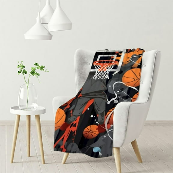 RUIYC Basketball Sport Cool Throw Blanket Soft Bed Bedding Warm Cozy Plush Flannel Blankets Gifts for Kids Boys Teens, Sofa Couch Bedroom Home Decor,