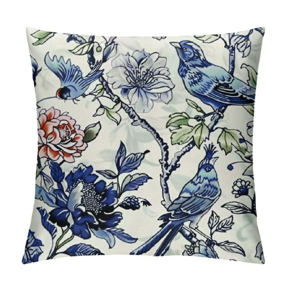 RUIYC Blue Birds Flowers Pillow Covers,Blue and White Pillow Covers Outdoor Decorative Pillow Covers for Couch Bed Sofa Cushion Farmhouse Pillowcases