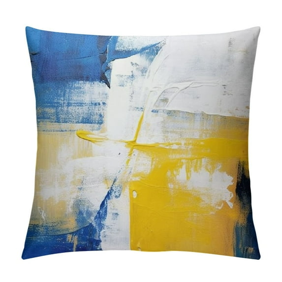 RUIYC Blue and Yellow Abstract Art Pillow Cover, Modern Gray Home Decorative Throw Pillows Covers Cushion Cover for Bedroom Sofa Living Room 18x18 in