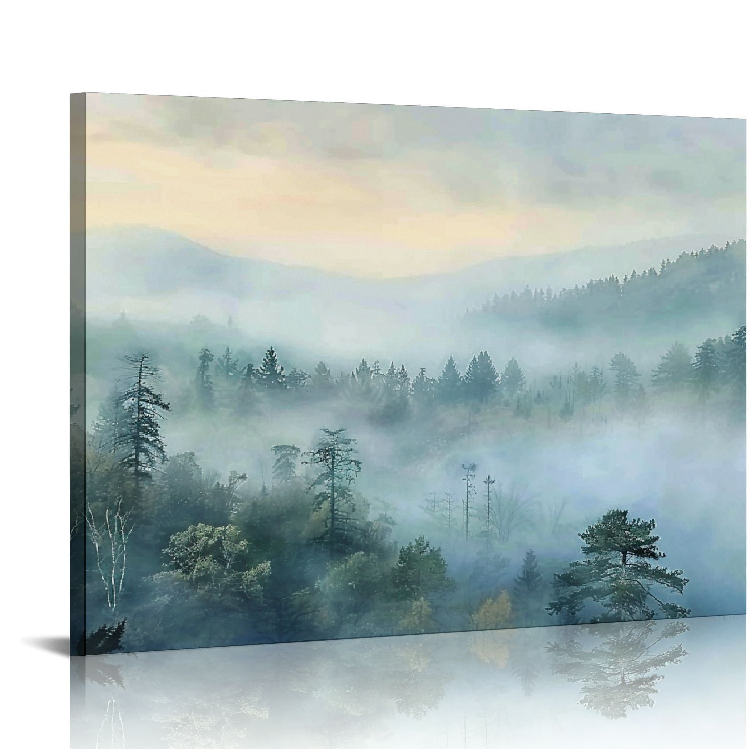 RUIYC Canvas Wall Art Misty Forest Gold Wall Decor Nature Painting ...
