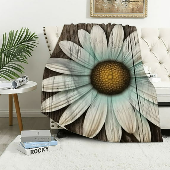 RUIYC Daisy Dragonfly Plush Bed Blanket Throw Rustic Dragonflies Throw Blanket Retro Country Farmhouse Sherpa Blanket Floral Botanical Flannel Blanket