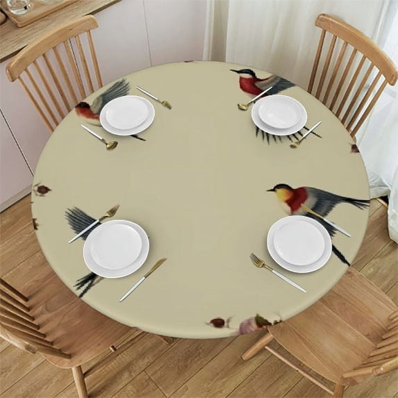 RUIYC Floral Tablecloth Round Table Cover,Red Flowers Round Tablecloth Print Polyester Waterproof Washable Stain Table Cover for Kitchen Dining Room Wedding Party