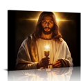 RUIYC Framed Catholic Jesus Lights Candles Wall Art God Print on Canvas
