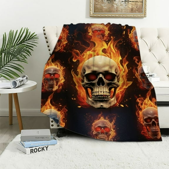 RUIYC Gothic Skull Blanket Skulls Halloween Skeleton Throw Blankets, Cool Skull Flannel Blanket Gifts for Women Men Adults, Plush Comfy Fluffy Fall Blankets Soft Bedding