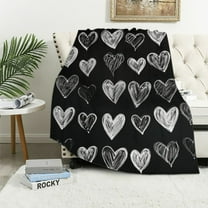 RUIYC Heart Love Sherpa Blanket Queen Romantic Love Pattern Throw Blanket Valentine's Day Plush Blanket Geometry Black and White Bedroom