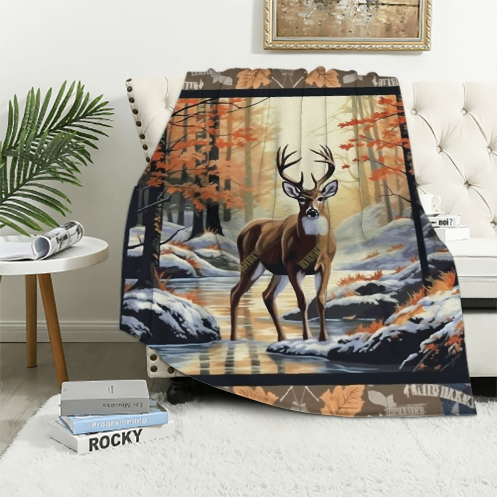 Hunting Cabin Embroidered Wool Blanket main image 1