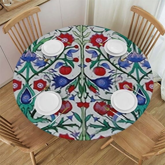 RUIYC Multi Tablecloth Pads for Round Tables Turkish Ceramic Tulip Patterns Round Fitted Table Cover Protection for Your Table Traditional House Decor Fits up Diameter Tables