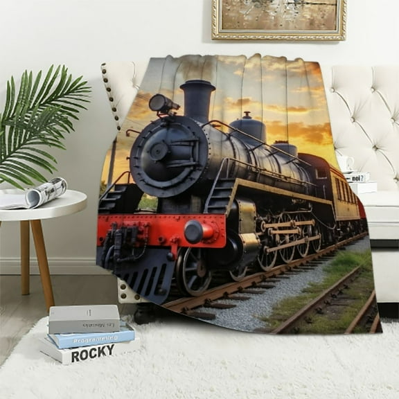 RUIYC Old Engine Train Blanket Soft Throw Blanket Cozy Fuzzy Warm Flannel Blankets for Women Men for Couch Bed Sofa All Season Gift