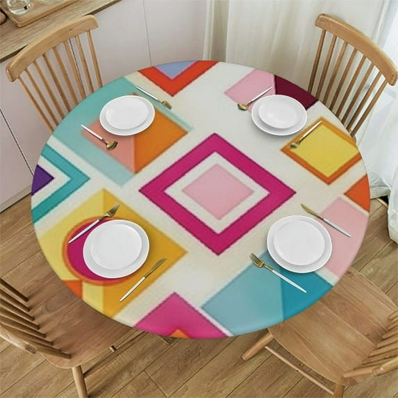 RUIYC Outdoor/Indoor Use Round Tables Diameter Abstract Triangle and Circles Wipable Polyester Cloth Spring Summer Party Table Cover Modern