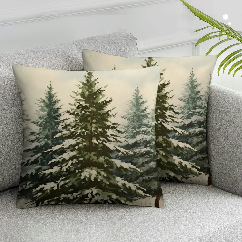RUIYC Pine Tree Winter Snow Green Forest 2Piece Short Plush Pillowcase