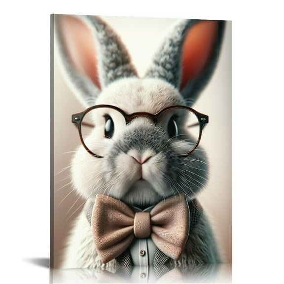 RUIYC  Rabbit With Glasses Canvas Wall Art Bunny Flower Pictures Decor Spring Easter Canvas Prints Painting Artwork Home Bathroom Poster For Bathroom Livingroom