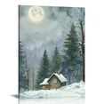 thumbnail image 1 of RUIYC Rustic Mountain Pine Tree Nature Wall Art, Abstract Winter Landscape Print, Snowy Forest Woodland Watercolor, Blue &amp; Gray Vintage Cabin Country Farmhouse Decor for Bedroom, 1 of 5