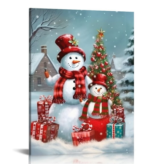 RUIYC Snowman Pictures Decor Wall Art Christmas Canvas Print Winter Snow Landscape for Home Bathroom Kids New Year Gift