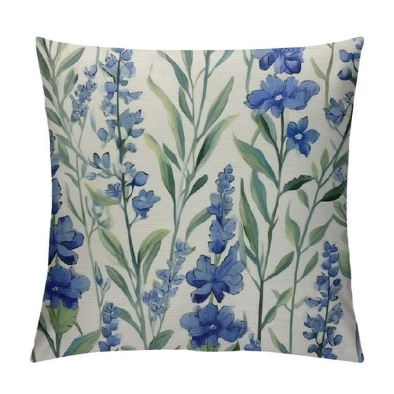 RUIYC Throw Pillow Cover Blue Floral Wildflower Romantic Leaves Cozy Square Cushion Case for Men Women Boys Girls Room Home Decor