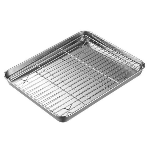 RUIYUNZHUZHU 2 Set Baking Sheet with Rack Set for Cookies Meats Silver