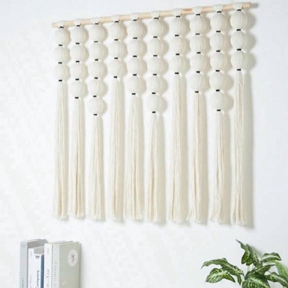 RUIZHIXUAN Large rame Wall Hanging rame Ball Wall Hangings Tapestry Cotton Textile Boho Wall Decor Art Bohemian headboard Handwoven 39 Wx38 L Cream
