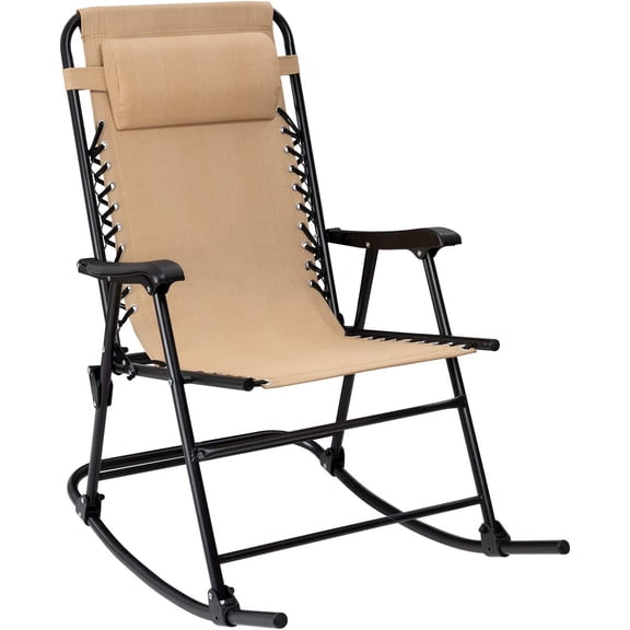 RUKE Patio Rocking Chair Zero Gravity Chair Outdoor Folding Recliner Foldable Lounge Chair Outdoor Pool Chair for Patio, Poolside and Camping (Beige)