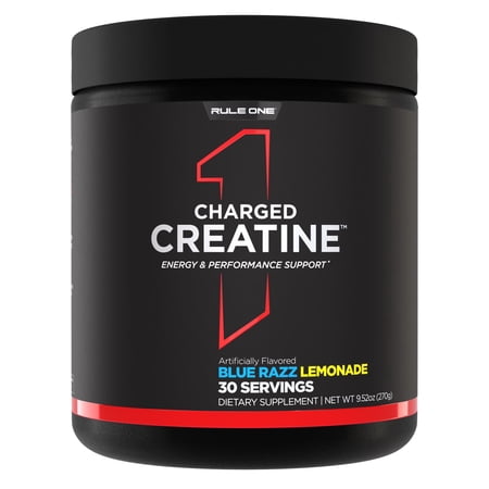 RULE 1 Charged Creatine 30 serv Blue Razz Lemonade Energized Creatine 270g