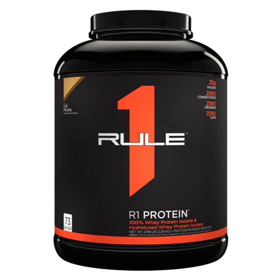Rule 1 Proteins R1 Protein Whey Isolate - with 25g Protein & 6g BCAA Exclusively from Isolated & Hydrolyzed Sources for Workout Recovery (5 Pounds, Caf Mocha)