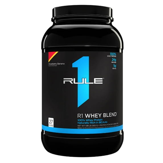 RULE 1 Whey Blend 27 serv Strawberry Banana 100% Whey Protein Blend 1.99lb