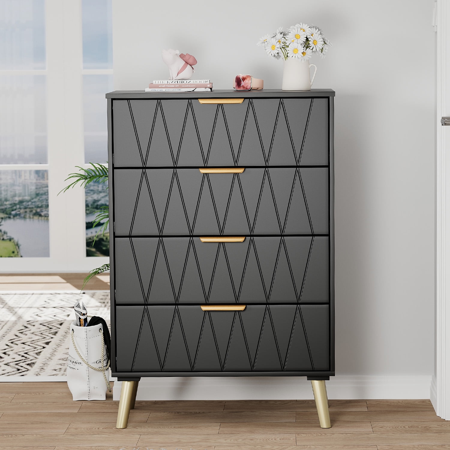 RULI 4 Drawer Dresser, Modern Chest of Drawers, Clothing Organizer with