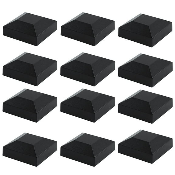 RULLINE 12 Pcs Aluminum Fence Post Caps 2" x 2" Black Post Caps Fence Top Caps, Pressure Fit Post Cover for Wood, Metal, Mailbox, Sign Posts, Deck Railings