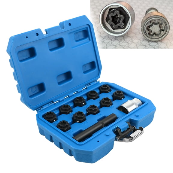 RULLINE 12PCS Wheel Lock Lug Nut Removal Tool Kit Compatible with Mercedes-Benz, Anti-Theft Wheel Lock Key Socket Set, Spline Locking Lug Nut Key Adapter Kit for Benz Wheel Bolt Removal