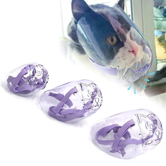 RULLINE 3PCS Cat Muzzle Set Transparent Muzzle Breathable Cat Hood from Biting Chewing Grooming Restraint for All Cats and Pointed Mouth Dogs (Small Medium Large Size)