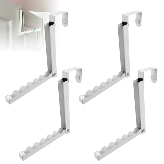 RULLINE 4 Pack Over The Door Hanger - Foldable Clothes Drying Rack for Laundry Room, Compact & Space-Saving - Collapsible Coat Rack for Small Spaces, Portable Clothing Hanger (White)